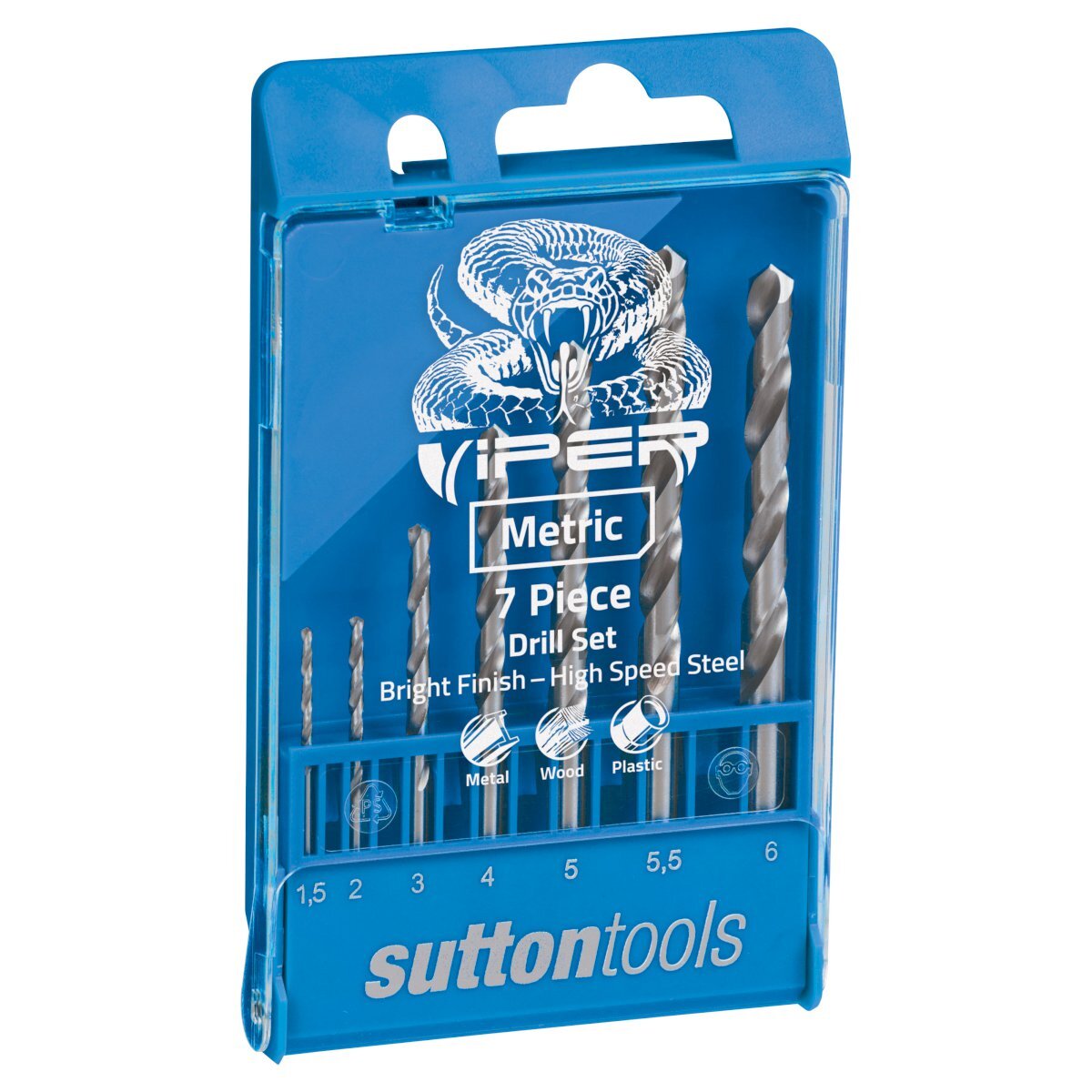 Sutton Tools Viper Jobber Drill Bit Set Metric - 7 Piece Metal Wood & Plastic