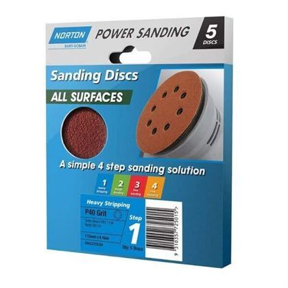 Orbital Sanding Discs 115mm (4 1/2") All Surface Norton - 5 Pack [Grit / Grade: 40]
