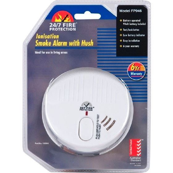 Ionisation Smoke Alarm with Hush FP946 24/7 Fire Protection Smoke Detector