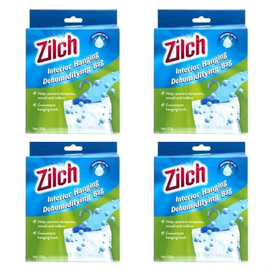 Zilch Hanging Dehumidifying Bag Dampness absorber 4 Pack (4 x 125g Bag)+ Mould / Mildew Preventative