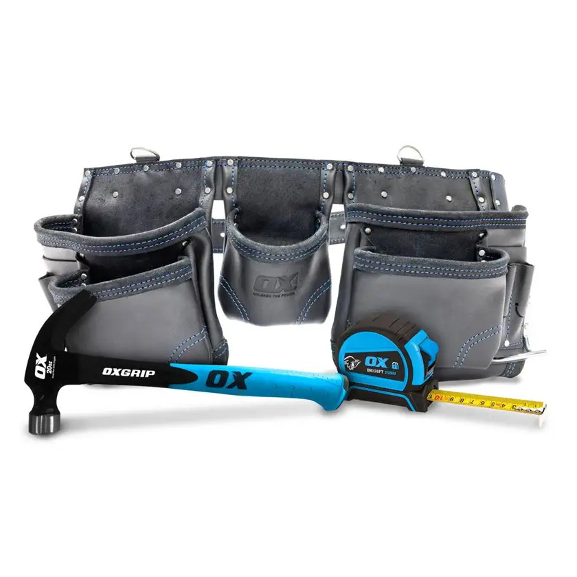 Ox Tools Construction Rig Kit Tool Belt, Claw Hammer & Tape Measure