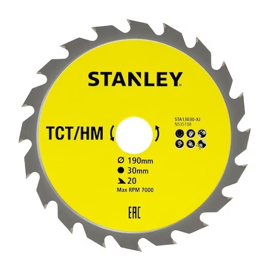 Stanley Fast Rip Circular Saw Blade Cutting TCT 190 x 30mm x 20T