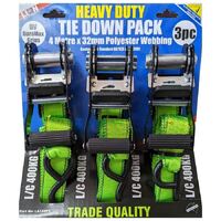 Heavy Duty Ratchet Strap 3 Pack Trade Quality 4m Tie Down L/C 400KG